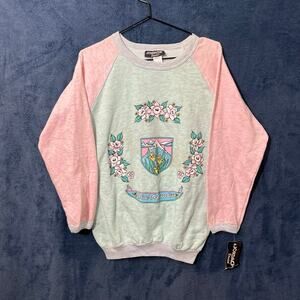Vintage Jordache Pink and Green Crewneck Pull over Sweater Made in USA Womans S